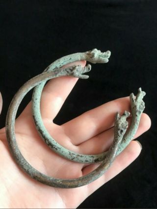 Very Old Antique Pice Snakes Head Bronze Pair Bangles