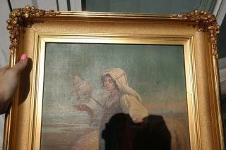 19thC Antique OLD WEST Town MEXICAN BORDER Young LADY SHEPHERD & SHEEP PAINTING 7
