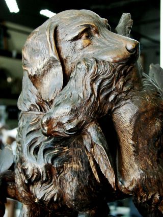Antique 19th Century German Black Forest Carved Wood Hunt Dog Rabbit Statue 12