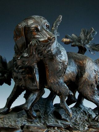 Antique 19th Century German Black Forest Carved Wood Hunt Dog Rabbit Statue 2