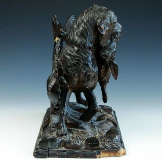 Antique 19th Century German Black Forest Carved Wood Hunt Dog Rabbit Statue 3