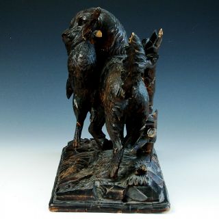 Antique 19th Century German Black Forest Carved Wood Hunt Dog Rabbit Statue 5