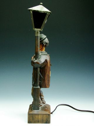 Antique Vintage Black Forest Carved Wood KARL GRIESBAUM Hobo Automaton Lamp 4