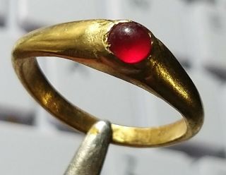 Roman Pure Gold Ring With Red Stone Ancient Gold Ring