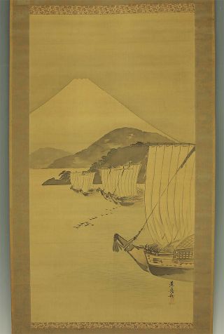 掛軸1967 Japanese Hanging Scroll : Shibata Zeshin " Many Sailing Ships " @b972