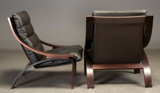 DANISH MID CENTURY COCO LEATHER AND ROSE LOUNGE CHAIR SET BY COJA 1960,  s 2