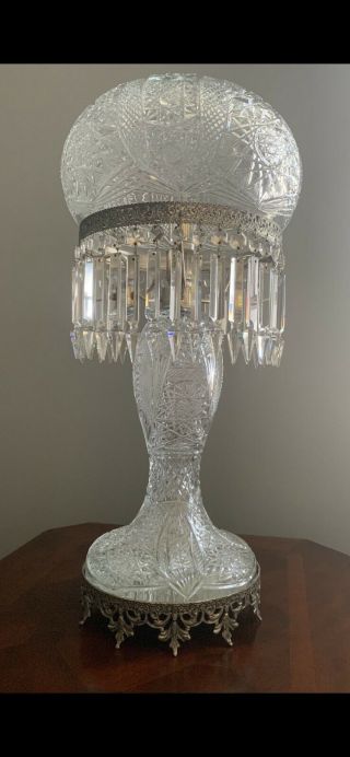 STUNNING Antique Baccarat Brilliant Cut Glass Lamp 9
