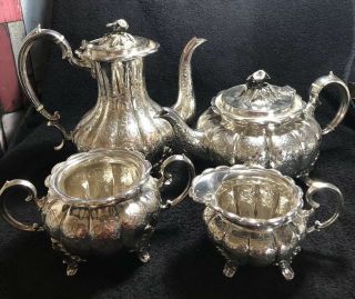 Antique Victorian Silver Plated 4 Piece Tea Set