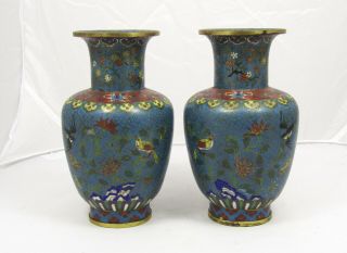 PAIR CHINESE QING DYNASTY CLOISONNE VASES 6