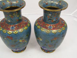 PAIR CHINESE QING DYNASTY CLOISONNE VASES 8