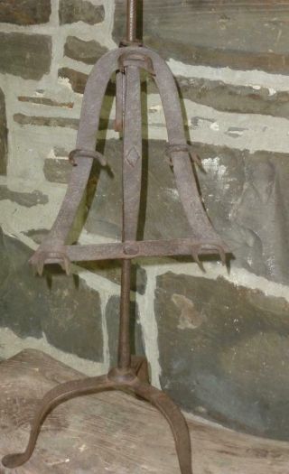 Antique 18th Century Wrought Iron Hearth Bird Roaster Best Colonial Iron Example