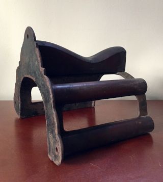 Antique JL Mott Cast Iron and Wood Saddle Rack Holder Equestrian Stable Decor 2