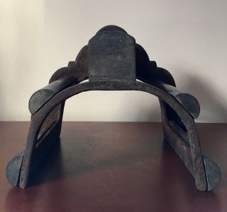 Antique JL Mott Cast Iron and Wood Saddle Rack Holder Equestrian Stable Decor 4