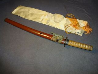 K90 Japanese Sword Wakizashi In Mountings " Kazusa - No Suke ",  Bohi