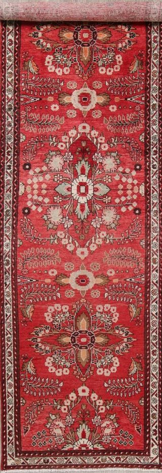 Vintage Floral Red 13 Ft Long Runner Lilian Persian Hand - Made Rug 12 