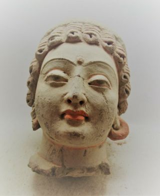 Scarce Circa 100 - 300ad Ancient Gandhara Terracotta Head Statue Fragment 15cm