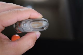 AN INSIDE - PAINTED CRYSTAL SNUFF BOTTLE.  WITH CORAL TOP. 9