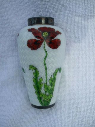 Stunning Heinrich Levinger Silver & Guilloche Enamel Miniature Poppy Vase C.  1900