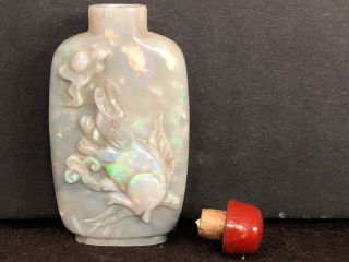 Antique Chinese Hand Carved opal Snuff Bottle 19th Century 6