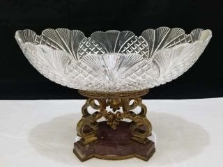 Huge Antique French Bronze Marble Cut Crystal Centerpiece Bowl