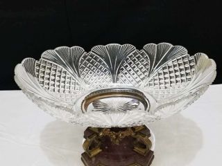 HUGE ANTIQUE FRENCH BRONZE MARBLE CUT CRYSTAL CENTERPIECE BOWL 3