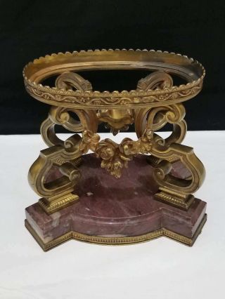 HUGE ANTIQUE FRENCH BRONZE MARBLE CUT CRYSTAL CENTERPIECE BOWL 7