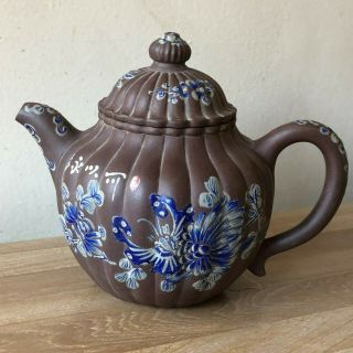Antique Chinese Yixing Teapot Floral & Butterfly Design