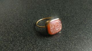 Antique Persian Jewelry 18k Gold عقیق با خط پوست پیازی صفوی، طلسم هشت گوش پنج تن