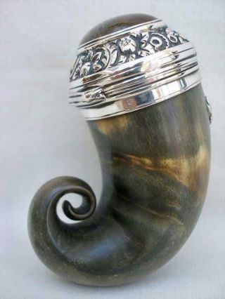 19th Century Scottish Cattle Horn Silver Mounted Pocket Snuff Mull.
