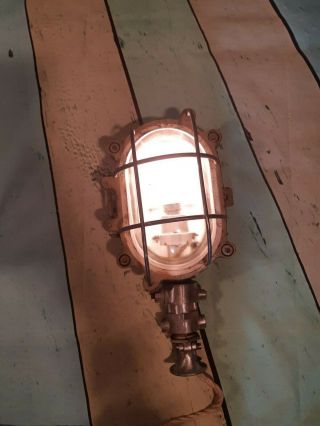 Old Industrial Vintage French Cast Iron Caged Bulkhead 1950 Wall Desk Light Lamp 11