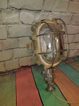 Old Industrial Vintage French Cast Iron Caged Bulkhead 1950 Wall Desk Light Lamp 6