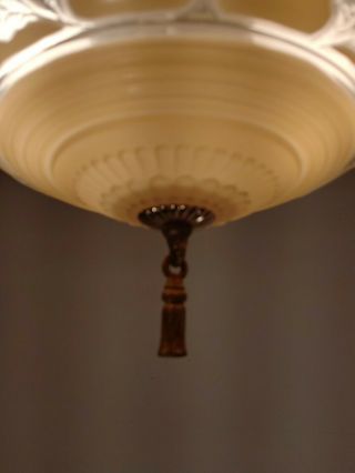 40s Vintage Semi FLUSH MOUNT LIGHT lamp chandelier fixture pink Glass Shade 12