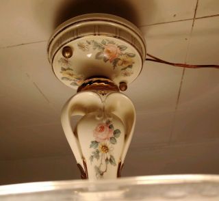40s Vintage Semi FLUSH MOUNT LIGHT lamp chandelier fixture pink Glass Shade 4