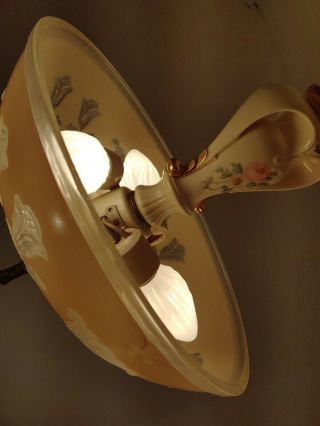 40s Vintage Semi FLUSH MOUNT LIGHT lamp chandelier fixture pink Glass Shade 5