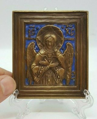 Russia Orthodox Bronze Icon The Savior Of The Blessed Silence.  Enameled
