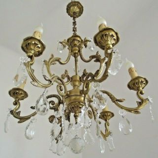 Antique French Louis Xv Style Crystal Chandelier Gilded Bronze 6 Arm Cage 1032