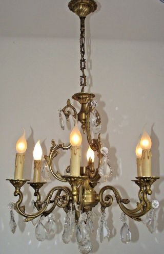 Antique French Louis XV Style Crystal Chandelier Gilded Bronze 6 Arm Cage 1032 2
