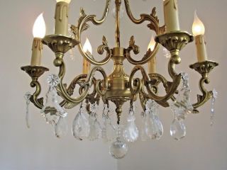Antique French Louis XV Style Crystal Chandelier Gilded Bronze 6 Arm Cage 1032 8