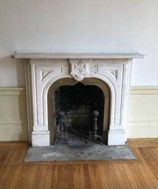 1885 Victorian White Marble Fireplace Mantle