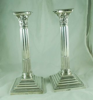 Antique Silver Corinthian Column Candlesticks Cooper Brothers Sheffield 1920 24c