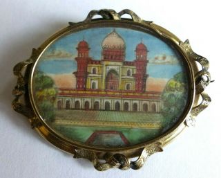 Antique 19th Century Anglo Indian Brooch Miniature Painting - Safdarjung Tomb