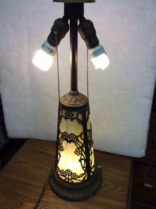 Antique Lighted Base Slag Glass Electric Lamp Base