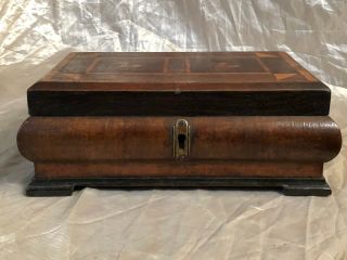 English Antique Walnut Inlaid Wooden Tea Caddy Box Victorian