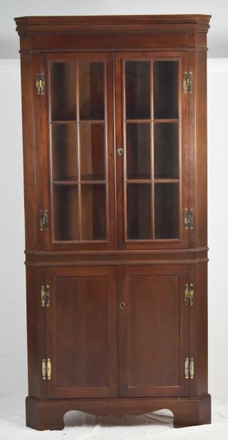 Mahogany Chippendale Style Corner Cabinet With 12 Glass Panels