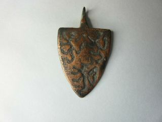 Large Medieval Shield Shape Bronze Enamelled Horse Harness Pendant Three Lions