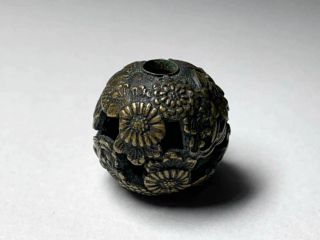 19th Century Japanese Copper Flower Plants Ojime Meiji Period Netsuke Rare Japan