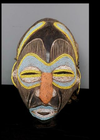 Old Tribal Unusual Chokwe Beaded Rasta Mask - Angola