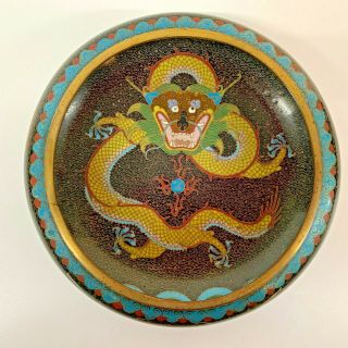 Cloisonne Antique Bowl Dish Chinese 19th Century 21cm Diameter Dragon