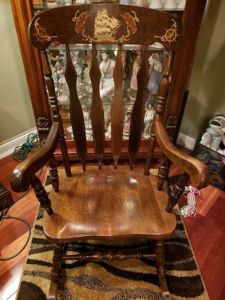 Antique Large Size ^ Heavy Duty ^ U.  S.  S.  Constitution Wood Rocking Chair