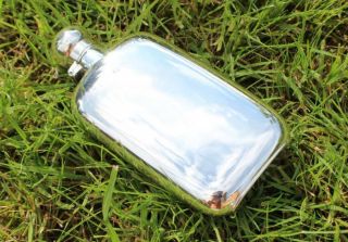 Antique Solid Silver Hip Flask Small C.  1899 (r3063q)